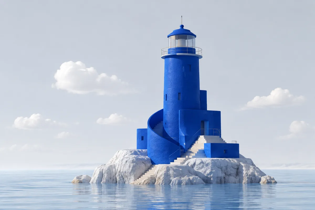 蓝色灯塔主题插画，代表 Lighthouse 栏目